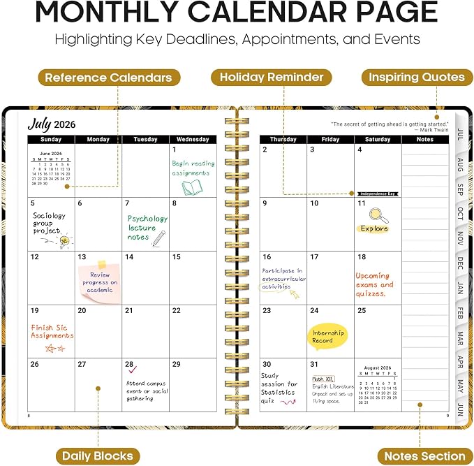 Planner 2026-2027, Monthly & Weekly Jul 2026-Jun 2027 Planner Calendar