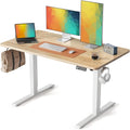 DESINO Standing Desk, 48 × 24 Inches Electric Height Adjustable, Sit and Stand Up, Computer Office Desk with Splice Board, White Frame/Oak TOP