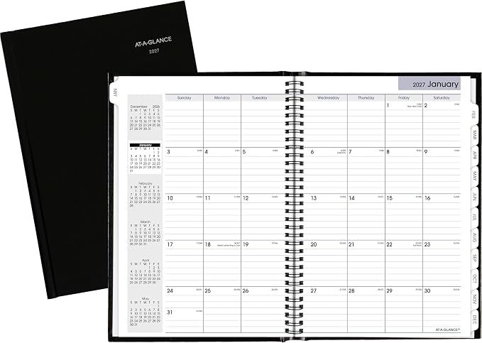 AT-A-GLANCE 2027 Planner, Monthly, 14-Month Dec-Jan, 8" x 11.75", Tabbed, Hardcover, DayMinder, Black (G470H0027)