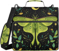 3 Ring Zipper Binder with Shoulder Strap Mystical Green Moon Moth Boho 1.5 inch Binders Keeper Large Capacity Multi Pockets for School Office Supplies