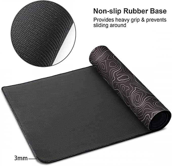 Extended Large Gaming Mouse Pad 29.5x16 Inch,Topographic Map Lines Desk Mat | Contour Geographic Background Design with Non-Slip Rubber Base, Large Mousepad for Gaming, Office, Laptop & Computer PC