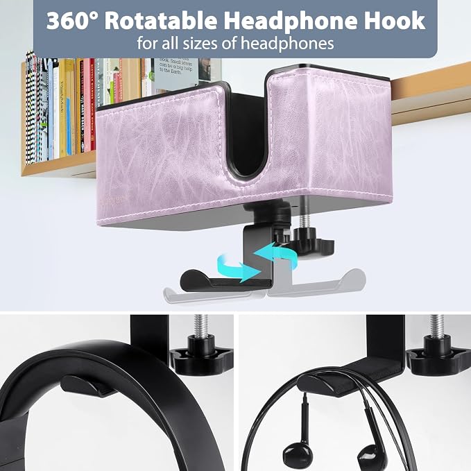 Under Desk Cup Holder Clamp on Cup Holder PU Leather Clip on Desk Organizer | Desk organizer with pencil holder clamp on side, under desk hanging organizer, clip on cup holder desk phone stand holder PU