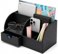 UnionBasic Desk Organizer - Multifunctional Leather Desktop Pen Holder Storage Box - Business Card/Pen/Pencil/Mobile Phone/Stationery Holder, Black