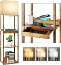 Floor Lamp with Shelves, Plus Shelf Lamp with Wireless Charger, 2 USB Port and Outlet, 1 Drawer, 15W LED Bulb, 3 Colors, Memory Function, Floor Lamps for Living Room, Standing Lamp for Bedroom