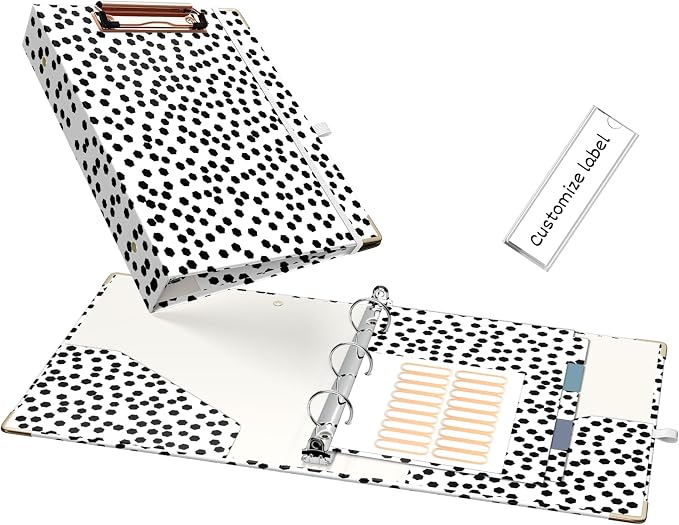 EYROZILL A5 Binder 1 Inch 3 Ring for 5.5" x 8.5" Paper with Clipboard and Pocket, Mini Binders for School Office Supplies and Home, Polka Dots