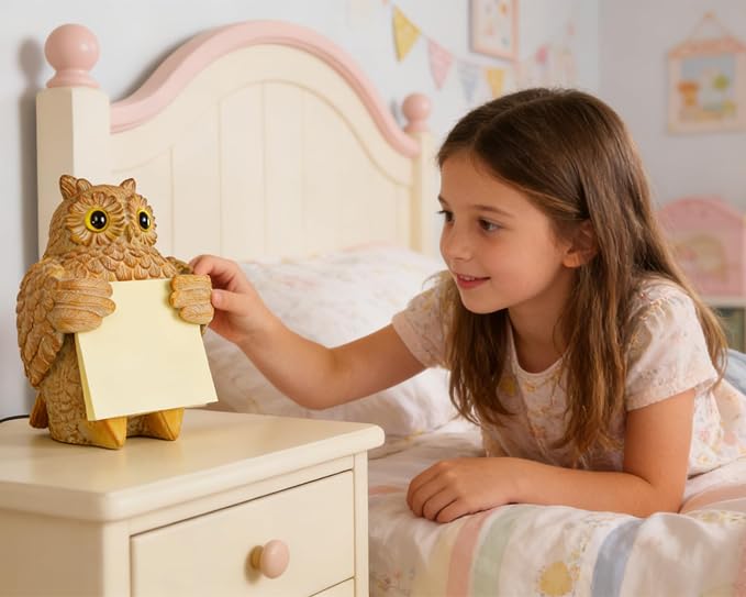 Owl Pop-Up Sticky Note Dispenser for 3 x 3 in Notes, Light Yellow | Includes 100 sheets, handmade resin desk decor for office, home or classroom; gift for teacher, coworkers and owl lovers