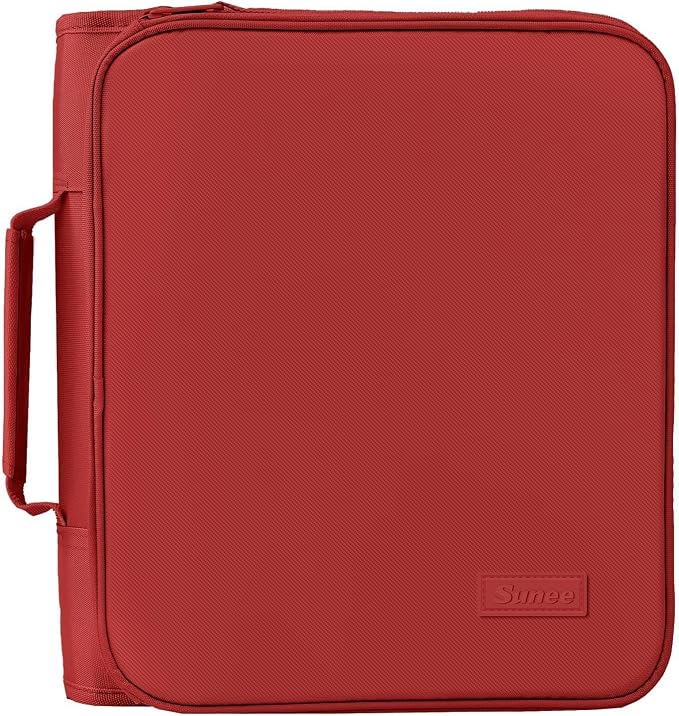 SUNEE Zippered Binder Bag with Handle, 2-Inch 3-Ring O-Ring, 500-Sheet Capacity, Includes Zip Pocket, 5-Tab Expanding File Folder, Multi-Pocket Organizer Binder for Middle School, Bright Red