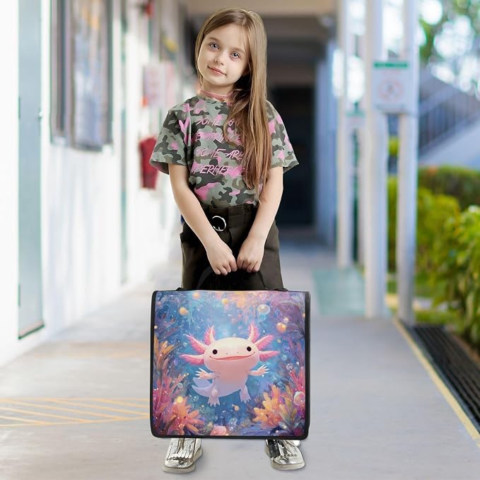 Cute Axolotl Print 3 Ring Zipper Binder with Shoulder Strap & Handle 2 Inch D-Ring Zippered Binder Bag with Multiple Pocket & Pencil Pouch, Binder Organizer for School or Office