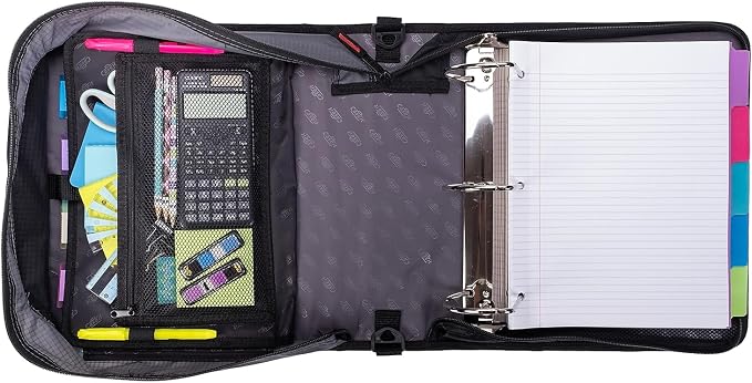 Case-it School Zipper Binder | 4-Inch D-Rings | 800-Sheet | D-186 Red | King Sized Zip Tab, 5-Subject Expanding File Folder, Multiple Pockets, Storage Organizer, Shoulder Strap, Office