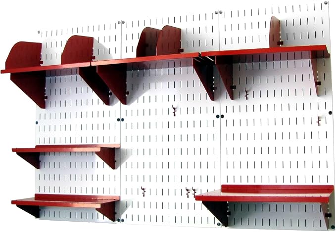 Wall Control Office Organizer Unit Wall Mounted Office Desk Storage and Organization Kit White Slotted Wallboards and Red Accessories