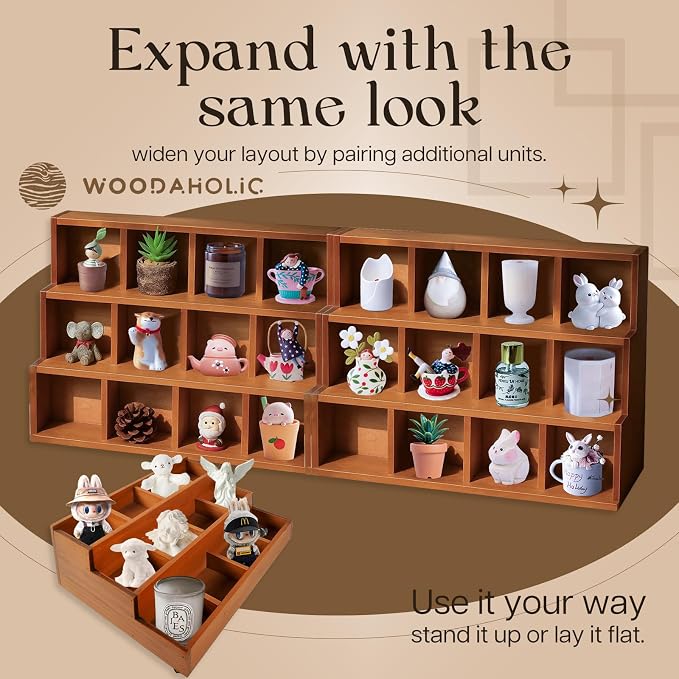 Wood 3-Tier Riser Stand Display Organizer – Versatile Tiered Desktop Shelf for Collectibles, Plants, Candles or Stationery – Stackable & Freestanding Wooden Storage Rack for Home or Office