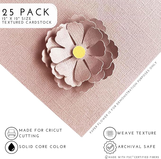 PALE PINK—12x12 Textured Cardstock | 80lb Textured Pink Scrapbook Paper | Premium Cardstock for Cricut Cutting | 25 Sheets