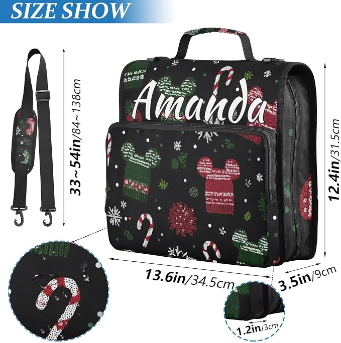 Custom 3 Ring Zipper Binder Mickey Mouse Snowflake Hat Personalized Name 1.5 inch Binders Large Capacity Multi Pockets for School Office Supplies
