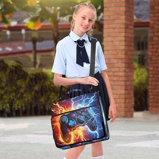 Game Controller Fire Electric Spark Zipper Binder Bag 3 Ring Binder with Shoulder Strap Zip Up 500 Sheets Capacity Multi Pockets for School Office Supplies