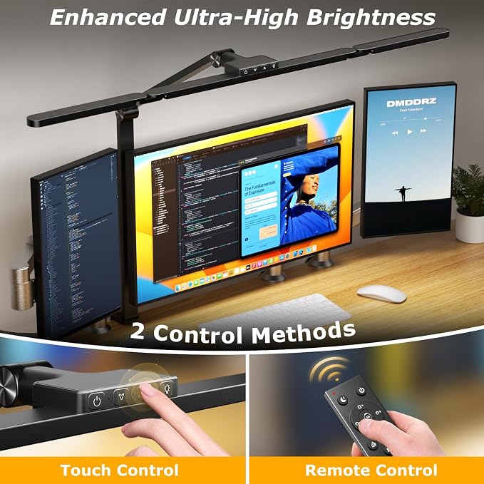Airlonv LED Desk Lamp with Clamp, Architect Desk Lamp for Home Office with Remote, 24W Ultra-Bright Desk Light with Stepless Dimming and Stepless Color Temp, Memory Function for Study and Workbench