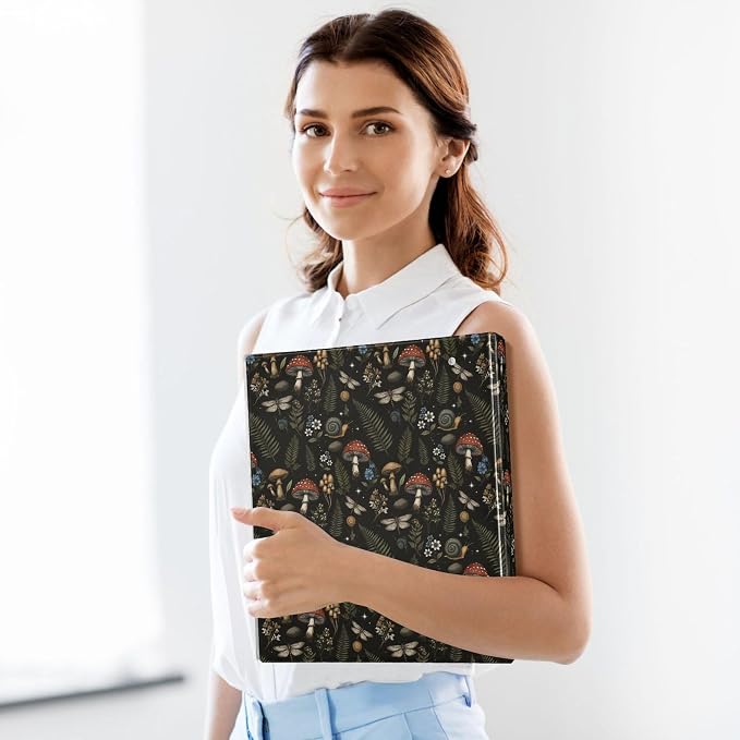 Mushroom Round Ring Binders 1.5 Inch Leaves Flower Berry Daisy 3 Ring Clipboard Binder for Office School Work Supplies File Folder Document 200 Sheet Capacity Easy Open 2 Pieces