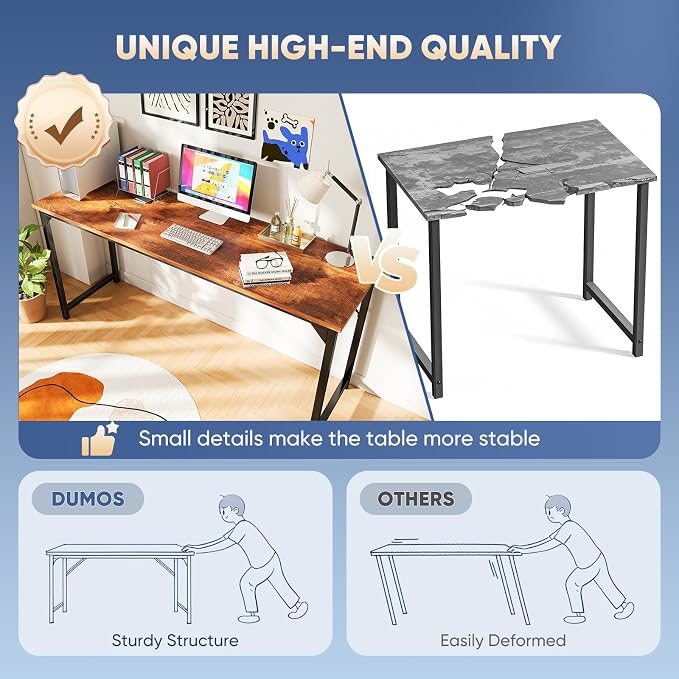 DUMOS 63 Inch Small Computer Desk, Gaming Desks for Home Office Bedroom | Modern Study Writing Work Table, Craft PC Desk Simple Workstation with Reinforcement Structure, Modern Rustic Brown