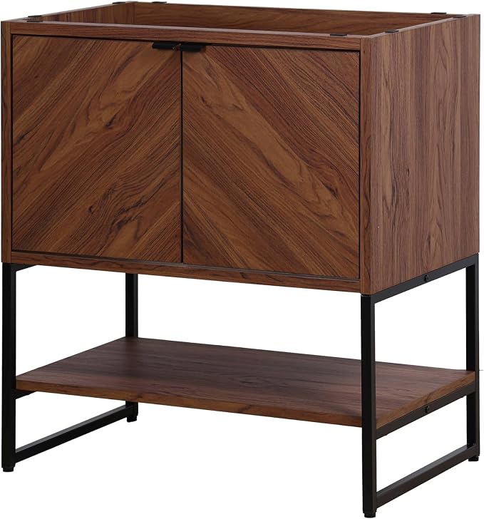 JONATHAN Y Juhl 30" Chevron Freestanding Bathroom Vanity Cabinet, Walnut | Modern Minimalist Design, 18" Deep 33" Tall, 2 Soft-Close Doors, Interior And Open Shelves, Sink Not Included