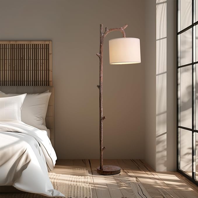 Retro Farmhouse Floor Lamp for Nursery Living Room Rustic Standing Lamps Tree Trunk Deco Modern Country Vintage Wood Floor Lamp（Brown）