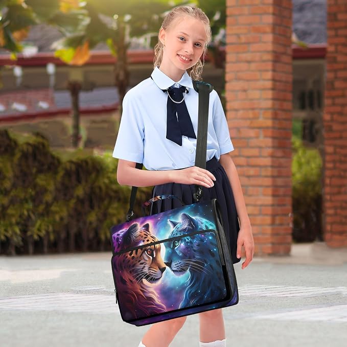 Cheetah Tiger Galaxy 3 Ring Binder Bag 1.5 inch Binder Organizer with Zipper Shoulder Strap 500 Sheet Documents Storage for School Office