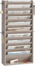 Wall File Organizer, 10-Tier Hanging Mail Organizer, Wall Mount File Holder with 4 Side Hooks, Industrial Mail and Storage Organizer, Wooden Vertical Hanging Holder for Office, Greige MWJ03FH