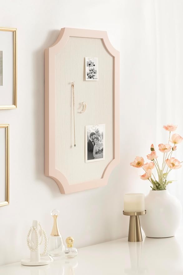 Kate and Laurel Holbrook Glam Framed Scallop Fabric Pinboard, 15 x 24, Pink, Decorative Modern Scalloped Bulletin Board for Use as Vision Board or Wall Organization