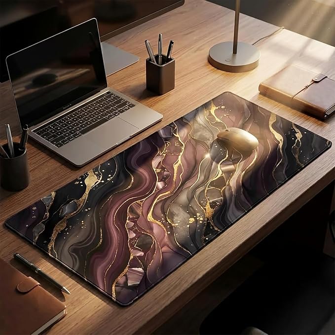Large Mouse Pad 31.5x15.7 Inch Purple Marble Gold Foil Desk Mat XL | Aesthetic Purple Marble Design with Gold Foil,XL Keyboard Mouse Pad with Non-Slip Rubber Base for Home Office & Computer