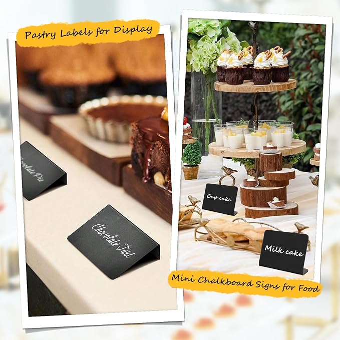 Pintuson 40 Pack Mini Chalkboard Signs for Food, Food Labels for Party Buffet, Reusable Table Signs, Food Tags, Catering Supplies Buffet Display, Place Cards, Easy to Write and Wipe