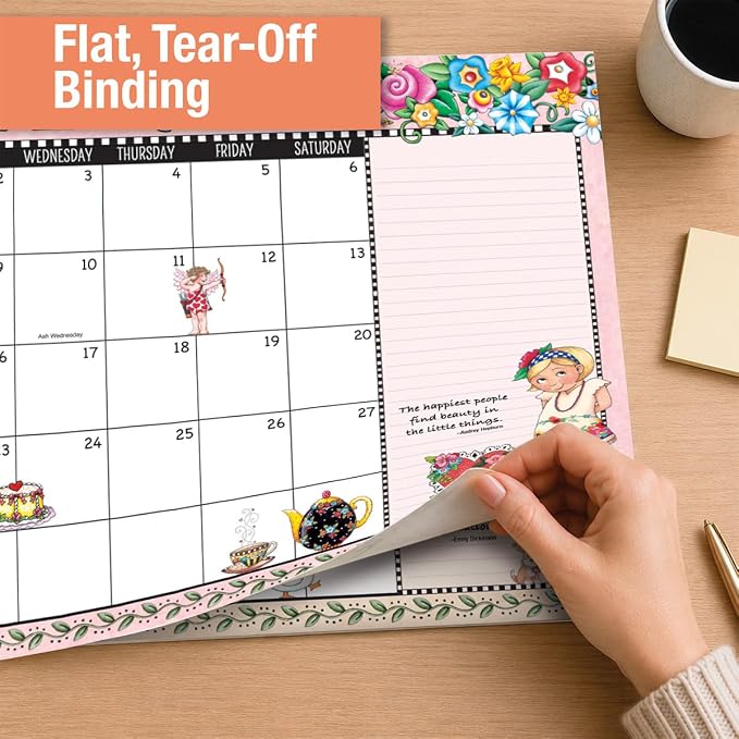 Current 2027-2028 Desk Calendar Pad | Mary Englebreit, 11” x 16.25”, Large, 2024-Month, 12 page Designs, Self-Stick Magnet Strips