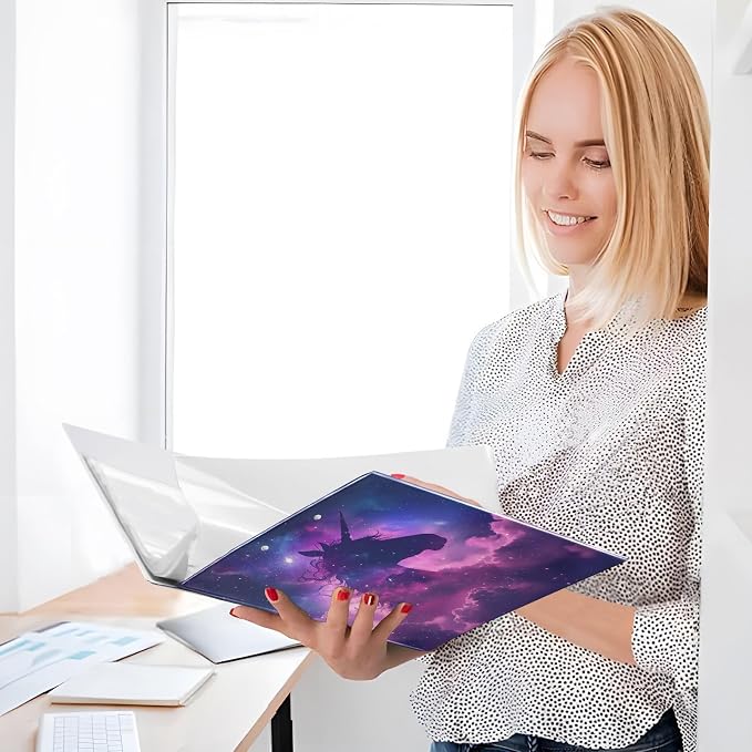 Unicorn Starry Sky Hard Cover Ring Binder 1.5 Inch 3 Ring, Printed Ring Binder with Metal Non-Slip Clip Clear Pocket Water Resistant Round Ring Binders for Recipe Budget Office