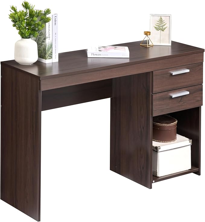 Techni Mobili 48 Inch Modern Compact Computer Desk with Drawers, Espresso | 48 Inch modern desk with storage drawers, sturdy frame, compact design, ideal for bedrooms and home office workspaces