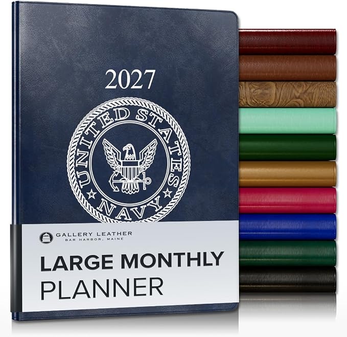 Gallery Leather Large Monthly Planner 2026-2027 Acadia Navy - US Navy