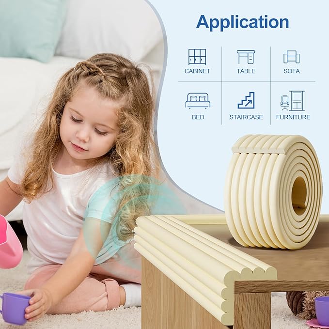 Edge Protector,Baby Proofing Baby Edge Protector Strip Safety,Soft Rubber Foam Padding,Edge Corner Guards Protector Corner Edge Bumpers for Furniture (Grey, 16.4Ft x 3.15" W x 0.31" Th)