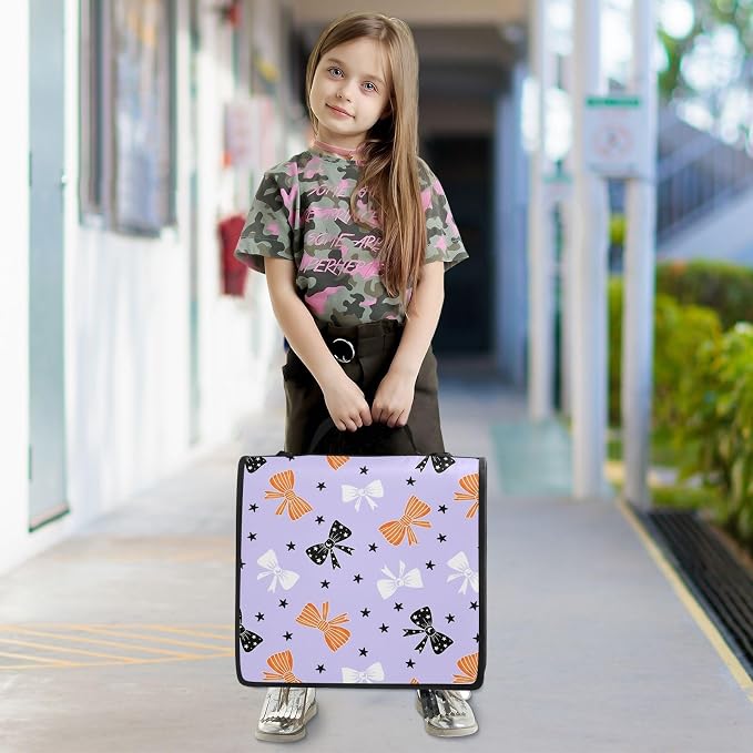 Custom Bow Star Black Print 3 Ring Zipper Binder with Shoulder Strap & Handle 1.5 Inch D-Ring Zippered Bag with Multiple Pocket, Personalized Binder Organizer for School or Office
