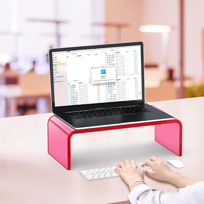 Acrylic Monitor Stand Riser Pink Laptop Stand Riser L15 xW7.5 xH4 | PC Holder,Compatible with All Notebooks and Monitor, Decoration for Office & Home,Pink Aesthetic Design,Office Supplies