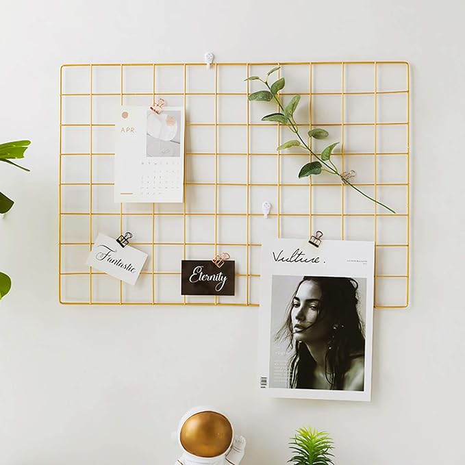 2 Pack Large Wall Grid Panels with Light and Clips, Photo Display Board, Picture Frame Collage Board, Wire Grid Wall Panel Room Decoration,Dark Gold | Picture Frames Collage , Wire Grid Wall Panel Room Decoration