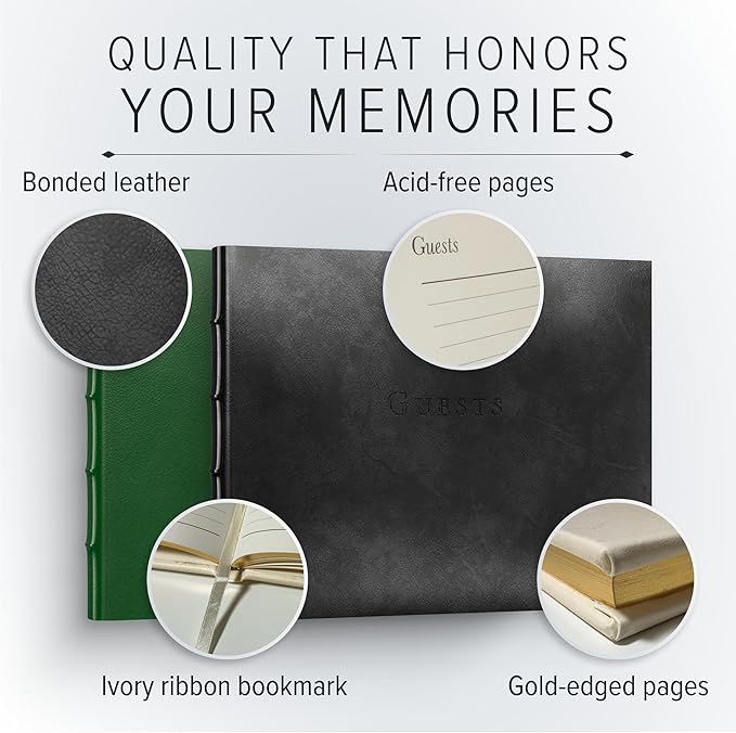 Gallery Leather Guest Book - Great for Wedding, Reception, Baby and Bridal Shower, Birthday Party and Vacation Home - 192 Lined Pages to Sign in, add Polaroid Photo - Hardcover 9x7" - Acadia Burgundy