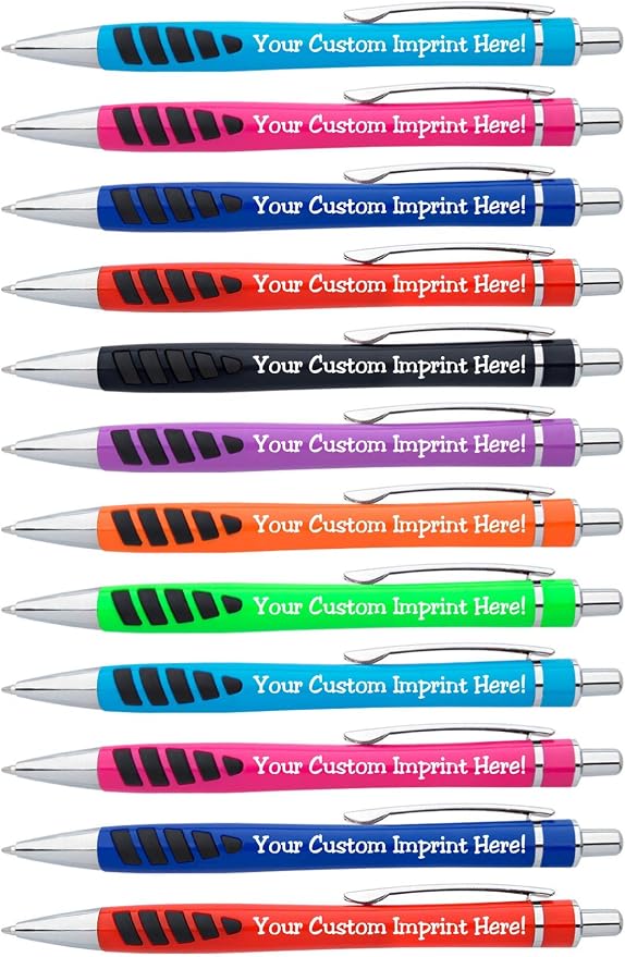 ExpressDesigns™ - Your Name or Imprint on our Custom Printed Addison Ballpoint Pen - Rubber Grip For Writing Comfort And Control, black ink, medium point - 12 Pack (Assorted)
