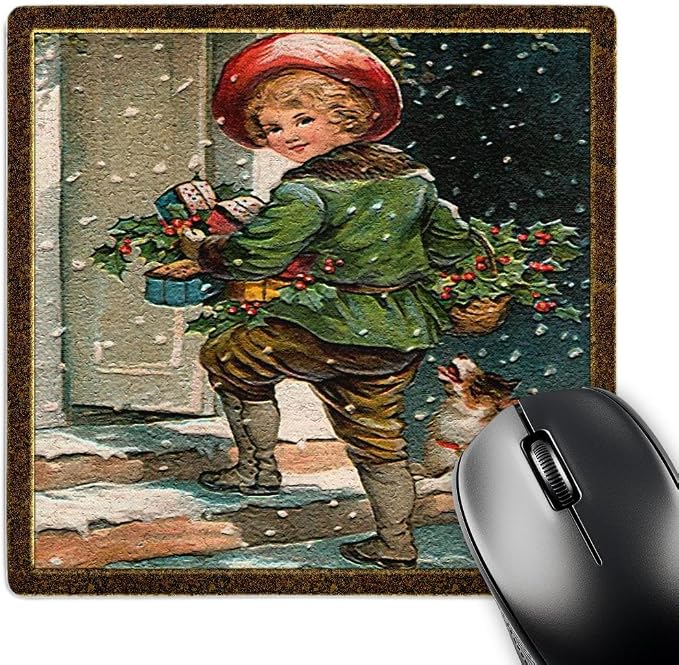 3D Rose "Boy and Dog Delivering Christmas Packages" Matte Finish Mouse Pad - 8 x 8" - mp_60425_1