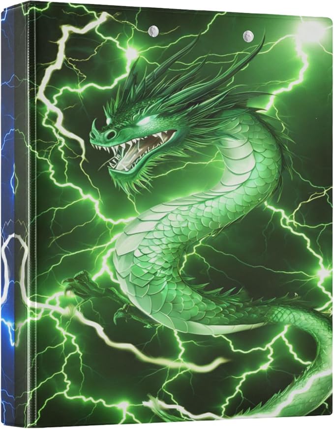 Fire Dragon Round Ring Binders 1.5 Inch Dinosaur Red Green 3 Ring Clipboard Binder for Office School Work Supplies File Folder 200 Sheet Capacity