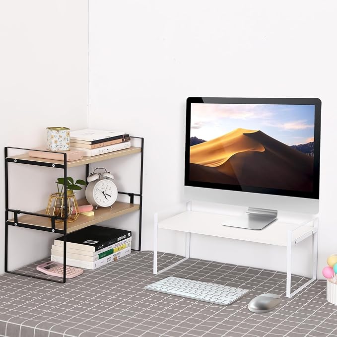 YGYQZ Desk Shelf Organizer, 1-Tier Desktop Bookshelf, White | Cute Minimalist Style, Modular Desktop Storage, Space-Saving Organization, Ideal for Office & Dorm