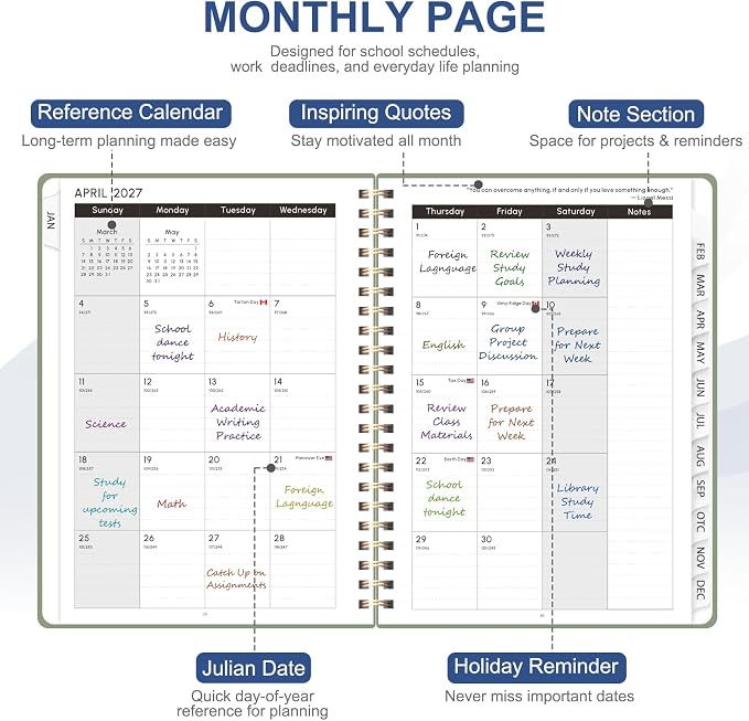 2027 Planner, Weekly and Monthly Calendar Planner Book, A5(6.3'' x 8.5'')