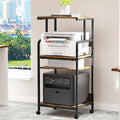 Arbuxzuy 4 Tier Printer Stand with Storage Shelf, Large Tall Printer Cart with Wheels, Mobile Printer Table for Home Office, Adjustable Stands for Heat Press Scanner Fax (Brown)