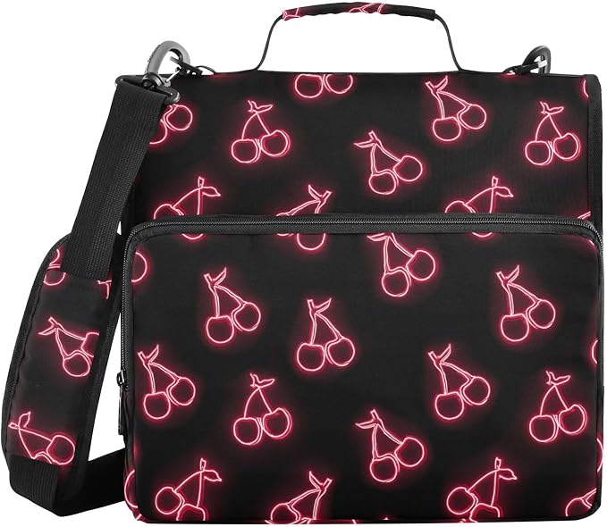 3 Ring Zipper Binder with Shoulder Strap Pink Neon Cherry 1.5 inch Binders Zip Up Binder Fit 500 Sheets Capacity for School Office Supplies