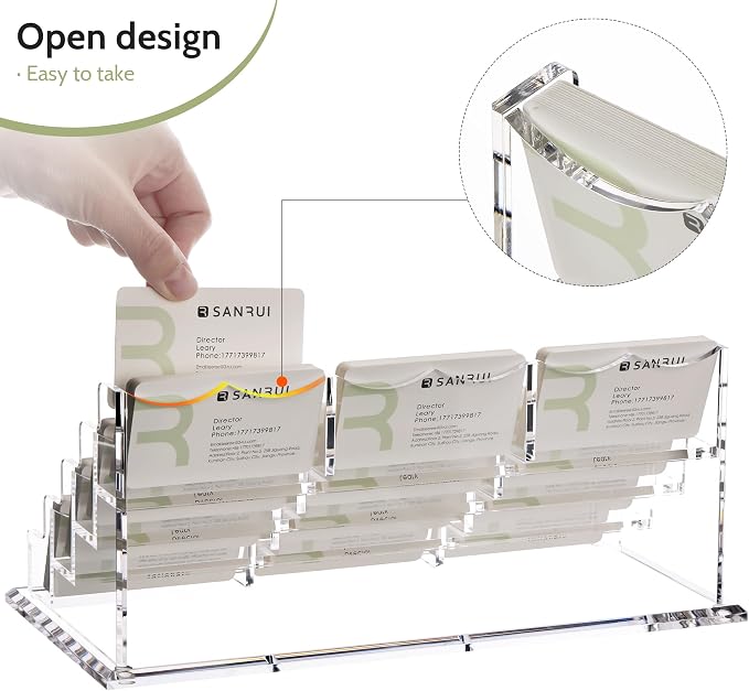 YUXUN Business Card Holder Display for Desk-12 Slots 4 Tier | Clear Multiple Acrylic Cards Stand for Women and Men, Business Card Holder Case for Office Supplies Home School