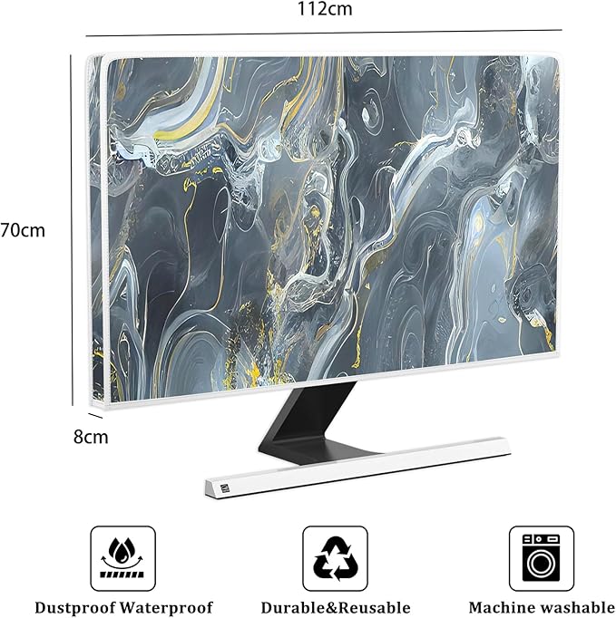 Baocicco Gray Gold Marble Waterproof 45, 46, 47, 48 Inch TV Dust Cover Anti-Static Dustproof Protective Aesthetic Texture Screen TV Covers Full Body Cover for Television Screen Desktop PC LED LCD OLED
