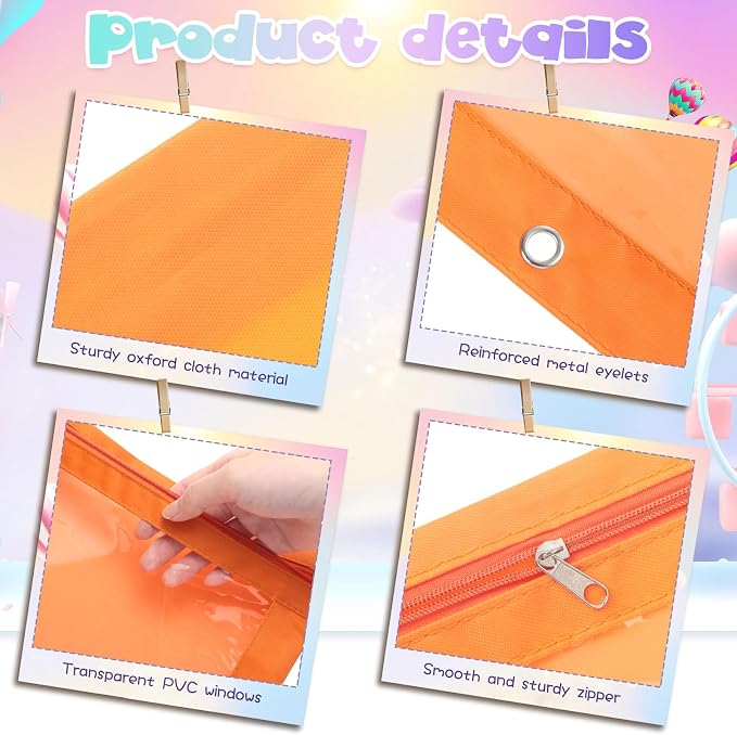 Leinuosen 64 Pack Pencil Pouch Bulk for 3 Ring Binder, Pencil Case with Zipper and Clear Window 8 Assorted Color Storage Bag for Office, Back to School Classroom Supplies