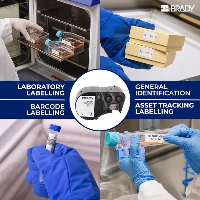Brady Authentic (M5-118-492) FreezerBondz™ Ultra-Thin Cryogenic Polyester LBL .375 x 1 x .375Dia Black on White, 240 Labels. for use with the BMP51 and M511 Label Printers