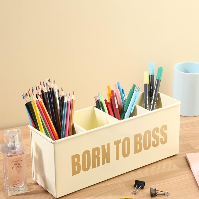 DUDKI Home Present Desk Organiser 4 compartments Decorative Pen Pencil holder/Vanity Kit/Travel Box/Makeup Box/Cosmetic Box/Storage Box/knife Holder/Spoon Holder-Gift Office Desk Décor