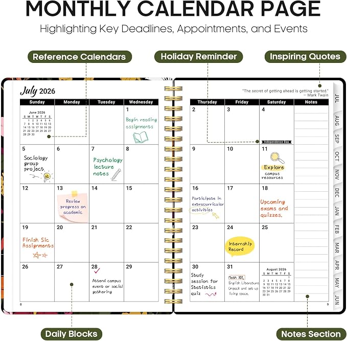 Academic Planner 2026-2027, Jul 2026-Jun 2027 Monthly & Weekly Planner